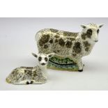 Two Royal Crown Derby paperweights 'Jacob Sheep', H11.