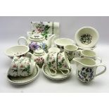 Portmeirion 'Botanic Garden' tea ware including four cups and saucers, teapot, milk jugs,