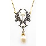 Pearl and diamond pendant on 9ct gold necklace stamped 375 Condition Report & Further