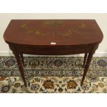 19th century mahogany card table, fold over baize lined top,