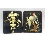 Pair Japanese Meiji period black lacquer panels,