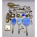 Scrap silver including dressing table items, cigarette case,