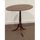 19th century tripod table, oval inlaid mahogany tilt top,