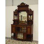 Large Edwardian rosewood dresser, raised bevelled mirror and panelled back with turned supports,