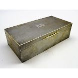 Engine turned oblong cigarette box engraved with initials L 18cm,