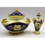 Early 20th century Coalport navette shaped vase and cover,