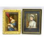 Bavarian porcelain plaque with a female saint at prayer, impressed LHR, possibly Selb,