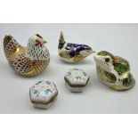 Three Royal Crown Derby paperweights; limited edition frog retailed by Mulberry Hall,