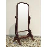 Large Victorian mahogany cheval dressing mirror,