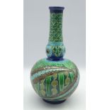 Burmantofts faience ware flask shape vase, incised decoration in shades of blue,