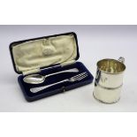 Silver Christening mug engraved with initials H8cm Sheffield 1919 and a cased silver christening