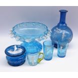 Mary Gregory style glass including a bottle shaped decanter,