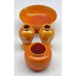 Pair Moorcroft orange lustre baluster vases, H10cm,