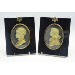 Pair Regency style wax relief portraits of a lady and gentleman by Leslie Ray,