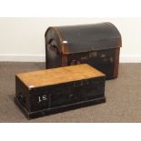 Early 20th century leather dome top travelling trunk with removable tray (W70cm, H60cm, D50cm),