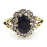 Sapphire and diamond gold cluster ring,