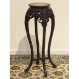 19th century oriental carved jardiniere stand, with red marble inset, pierced and carved frieze,