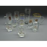 Russells Winner Ales glass water jug, various brewery glasses, bar towels,