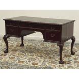 Early 20th century mahogany kneehole desk, rectangular gadroon moulded top inset leather,