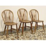 Set three Victorian elm farmhouse chairs, stick and hoop back,