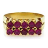 18ct gold (tested) ruby double row ring Condition Report & Further Details Approx 3.