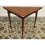 19th century Dutch marquetry folding table, four square tapering fluted supports,