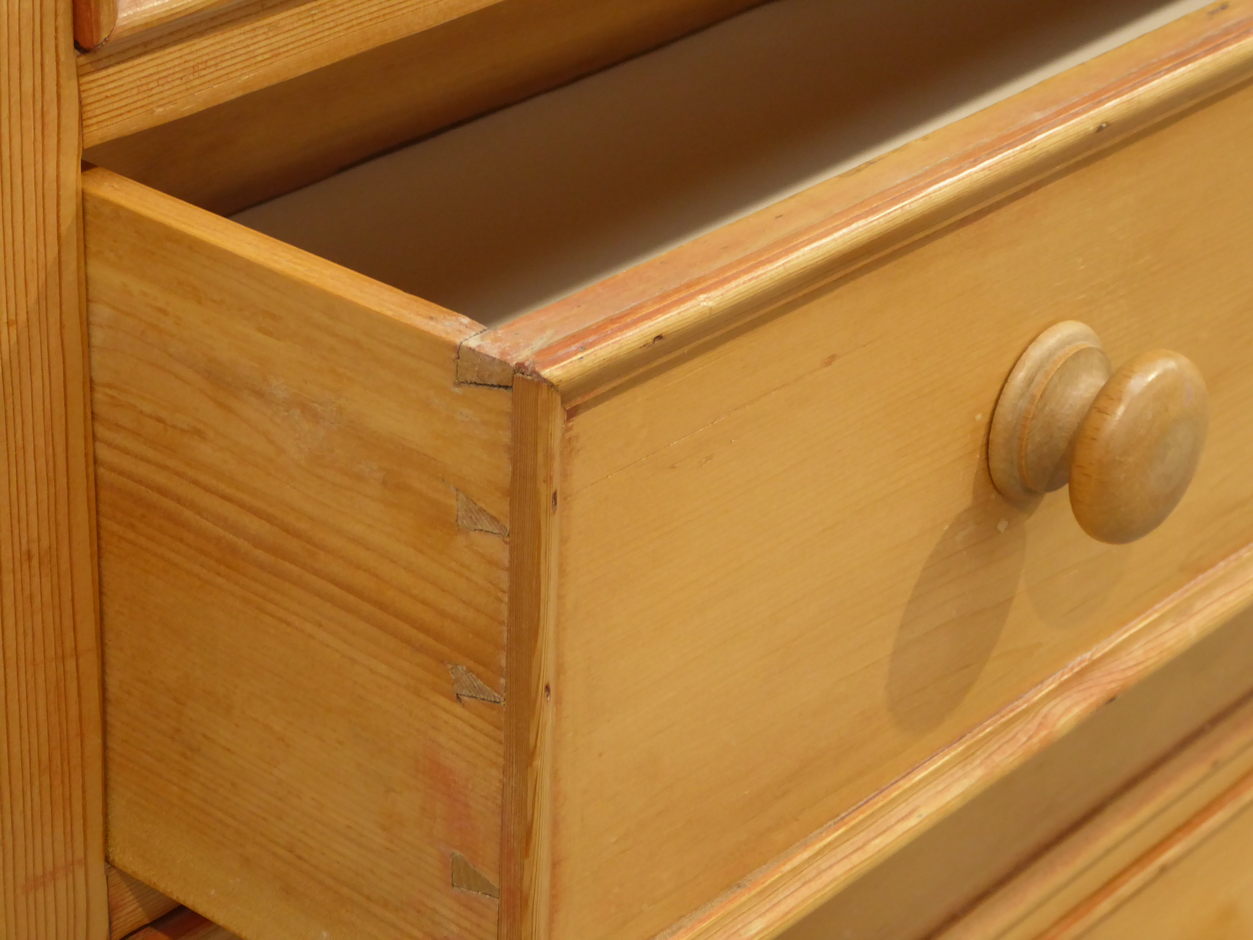Victorian polished and waxed pine chest, two short and three long graduating drawers, turned feet, - Image 2 of 2