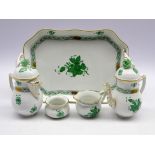 Herend miniature cabaret set in the 'Apponyi Green' pattern, comprising coffee pot, hot water pot,