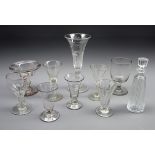 Edwardian etched drinking glass of trumpet form,