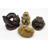 Carved wooden netsuke in the form of two mice,