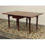 19th century mahogany dining table, moulded rectangular drop leaf top,