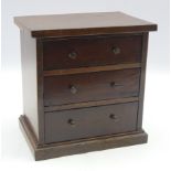 Victorian miniature mahogany chest of 3 long drawers on a plinth base W23cm x H23cm