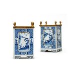 A pair of blue and white square brushpot Qing Dynasty, Kangxi Period