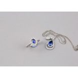 A Sapphire and Diamond Cluster Ring and Pendant Set