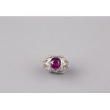 A 18K White Gold Diamond Natural Ruby Ring