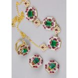 A 18K Yellow Gold Emerald Ruby and Diamond Set