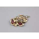 A 18K Yellow Gold Ruby and Diamond Brooch