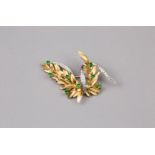 A 18K Yellow Gold Emerald and Diamond brooch