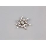 A 18K White Gold Flower Heart Diamond Brooch