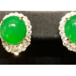 A Pair of Jadeite Diamond Ear Stud