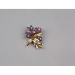 A 18K Gold Emerald Sapphire Ruby and Diamond Brooch