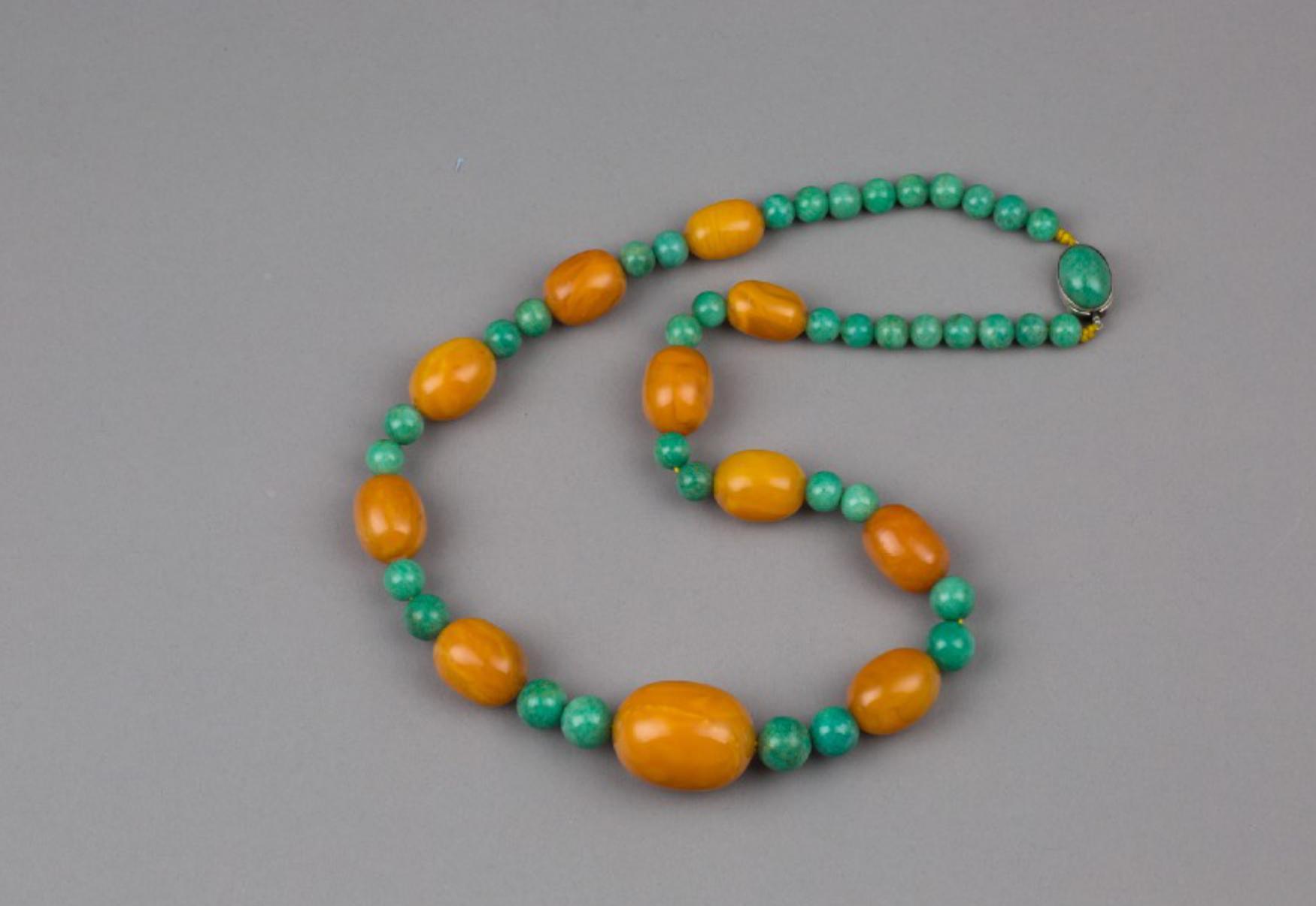 An Amber and Amazonite Necklace