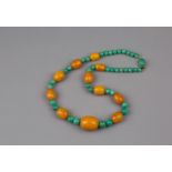 An Amber and Amazonite Necklace