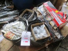 Contents of three plastic buckets to include plastic trims and box of assorted car parts