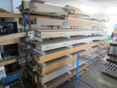 Two steel frame, twin sided 8 tier stock racks, excludes all stock
