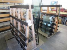 Two timber framed A frame sheet racks, approx 1500mm length, excludes all stock
