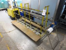 Steel A frame sheet rack, approx 1800mm length, and sheet roller dispenser, excludes all stock