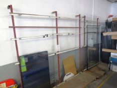 Two steel framed single sided sheet racks, approx 2m length, excludes all stock