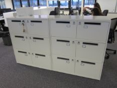 2 x Bisley metal lateral file lockers (6 door) with postal slot, approx. height: 1150mm x width: