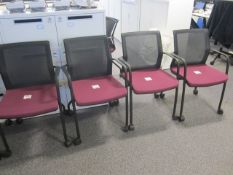 4 x mesh back / upholstered seat mobile meeting chairs with arms